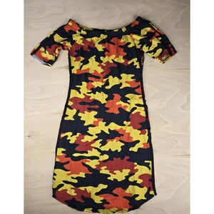Arabella Women's Mini Camouflage Dress Orange, Black, Yellow Spandex Dress M